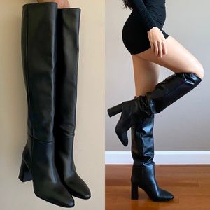 NEW Zara knee high black leather boots